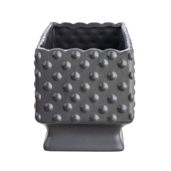 Black Ceramic Hobnail Planter with Scalloped Edge & Polka Dots